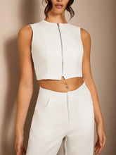 Glamine 2Pcs/Set Women Solid Color Front Zip Sleeveless Top And Long Pants, Elegant & Fashionable